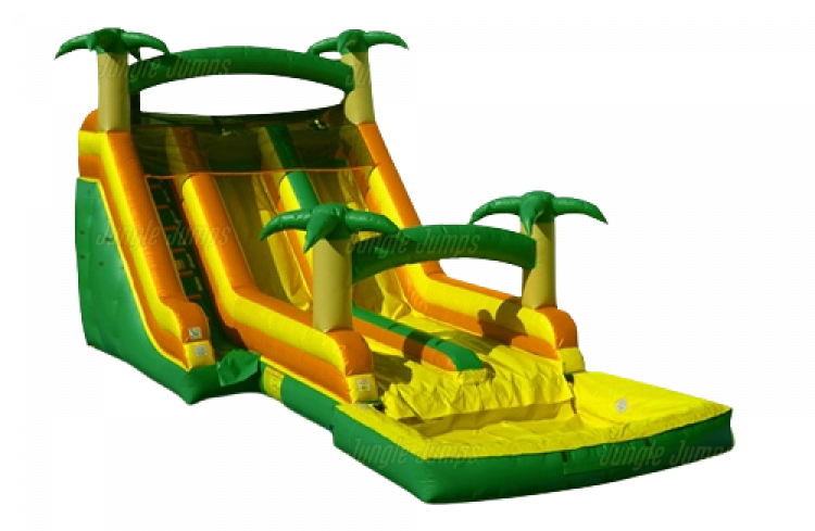 15 ft Dual Lane Tropical Slide with Splash Pool